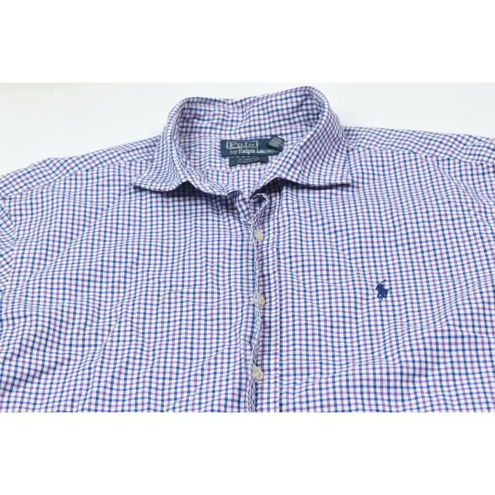 Polo Ralph Lauren Stanton Shirt Mens XL Purple Blue Check Long Sleeve Button-Up